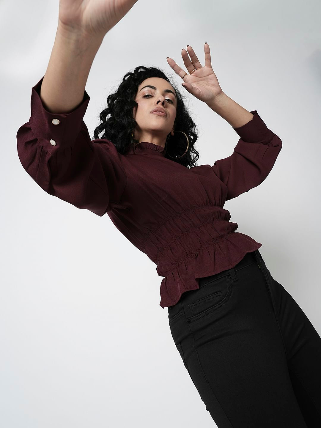 I.Scenery By Vero Moda Wine Peplum Top