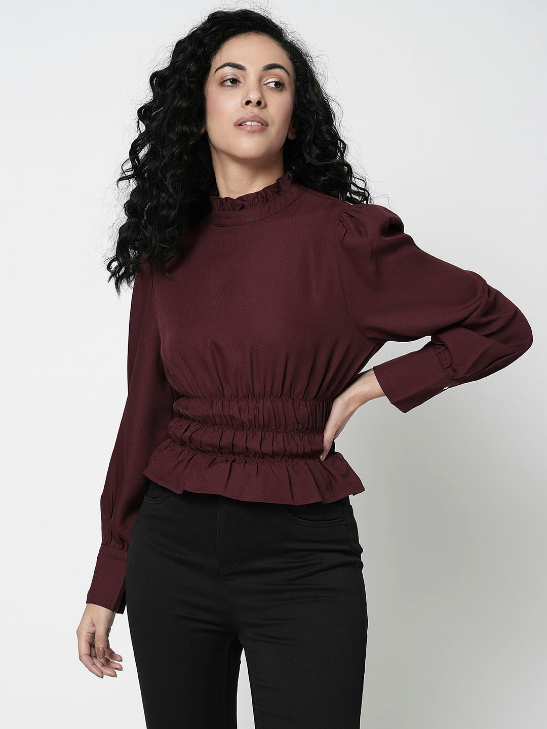 I.Scenery By Vero Moda Wine Peplum Top