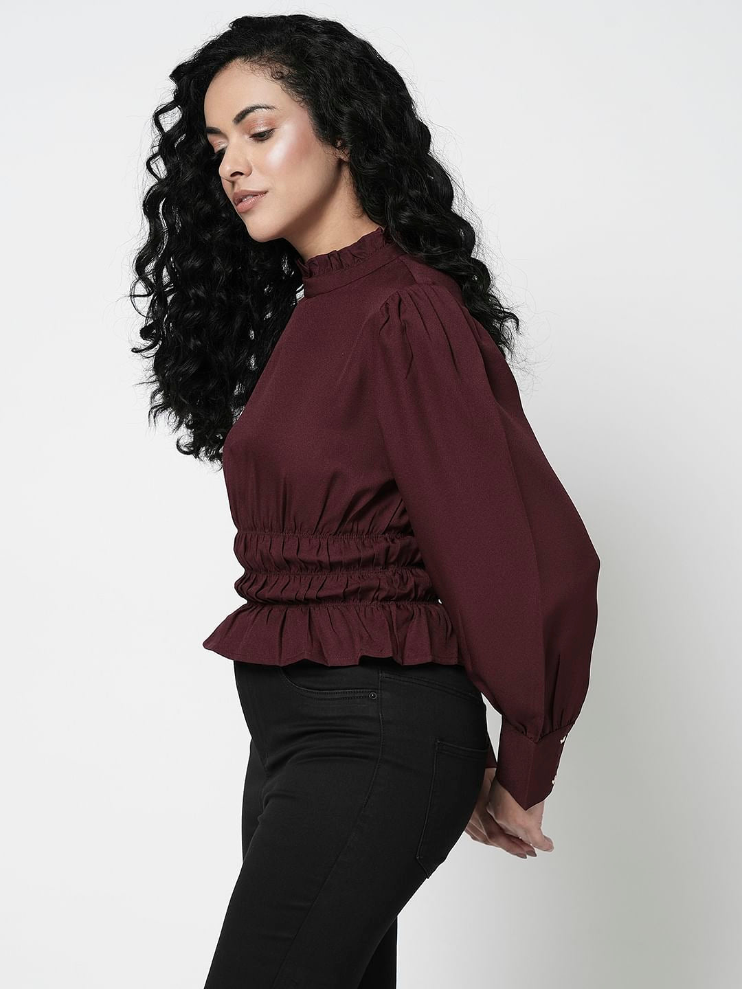 I.Scenery By Vero Moda Wine Peplum Top