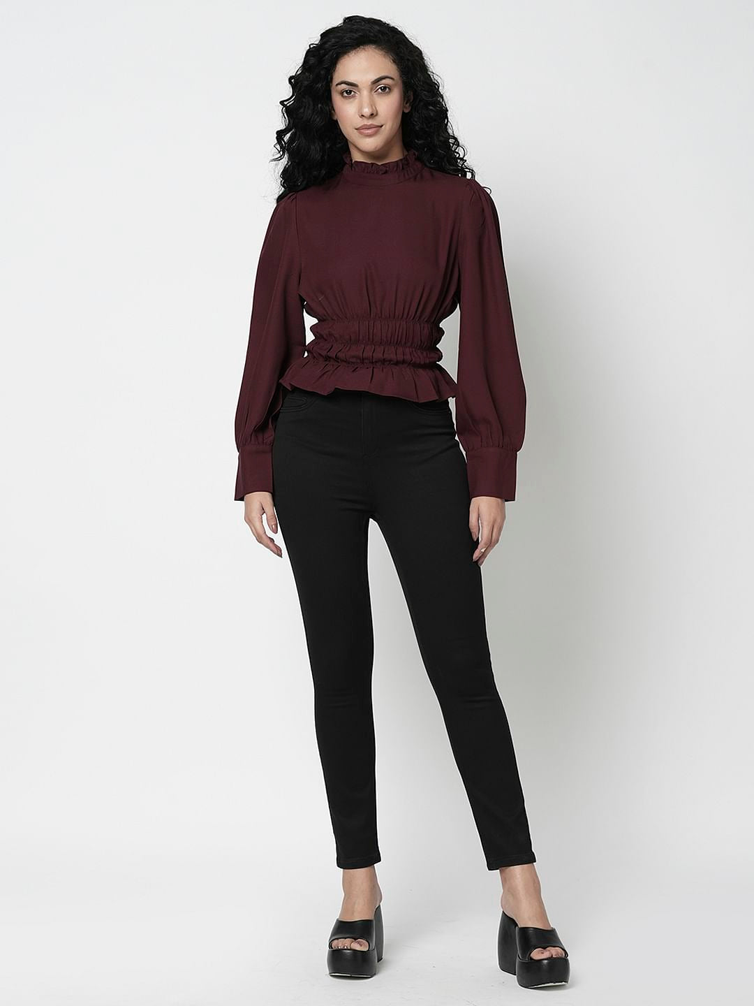 I.Scenery By Vero Moda Wine Peplum Top