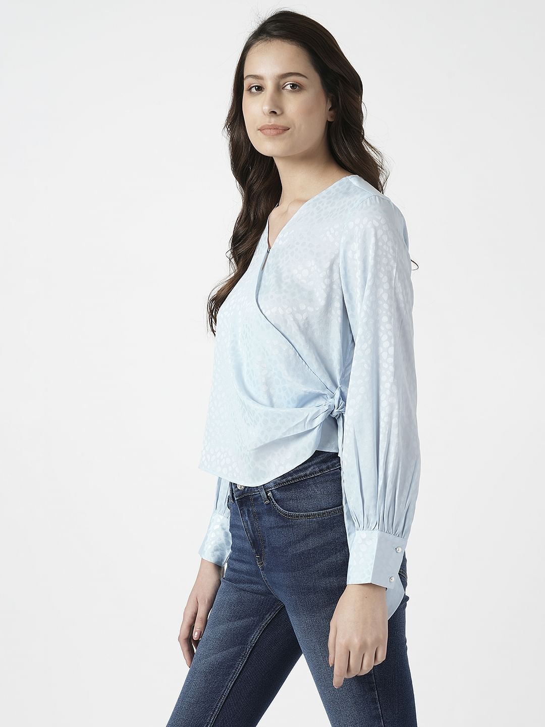 I.Scenery By Vero Moda Blue Front Wrap Top