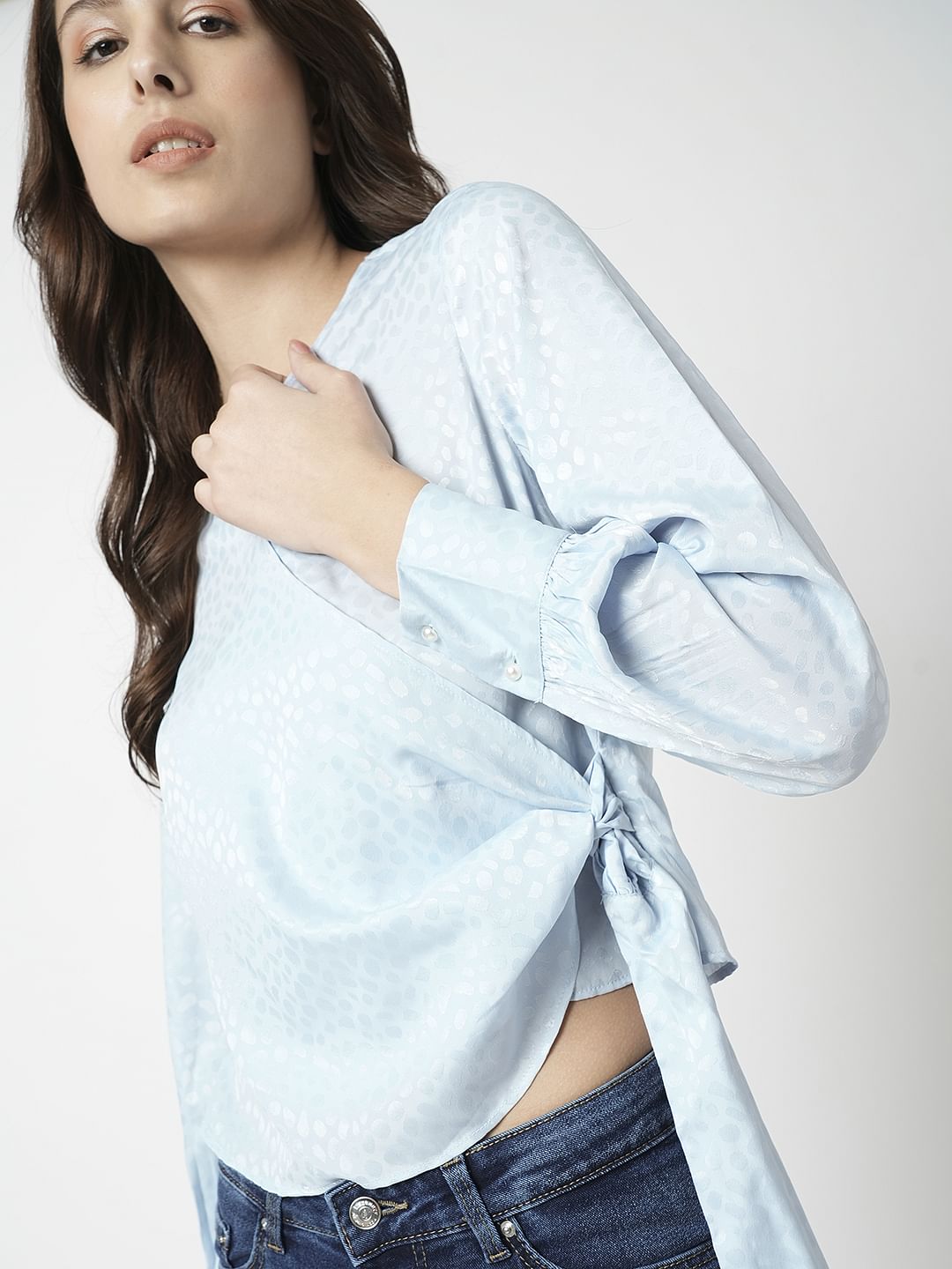 I.Scenery By Vero Moda Blue Front Wrap Top