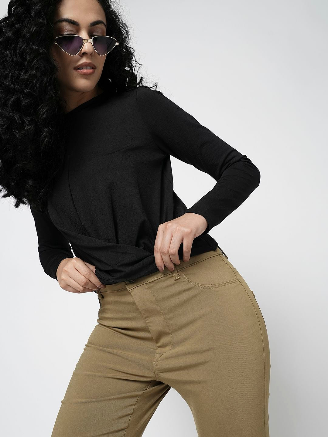 I.Scenery By Vero Moda Black Front Wrap Knit Top