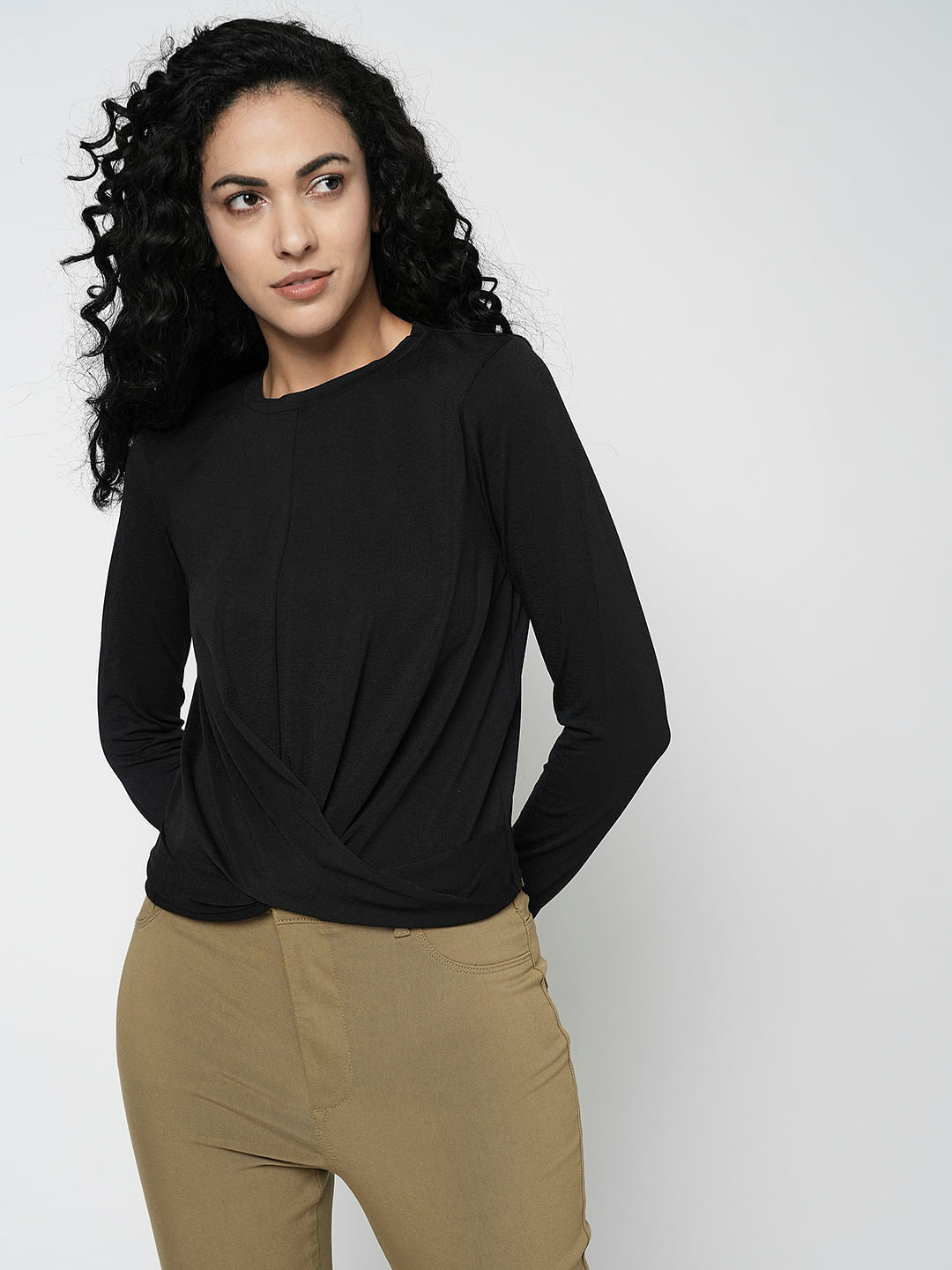I.Scenery By Vero Moda Black Front Wrap Knit Top