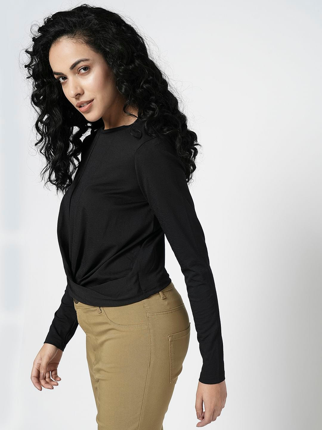 I.Scenery By Vero Moda Black Front Wrap Knit Top