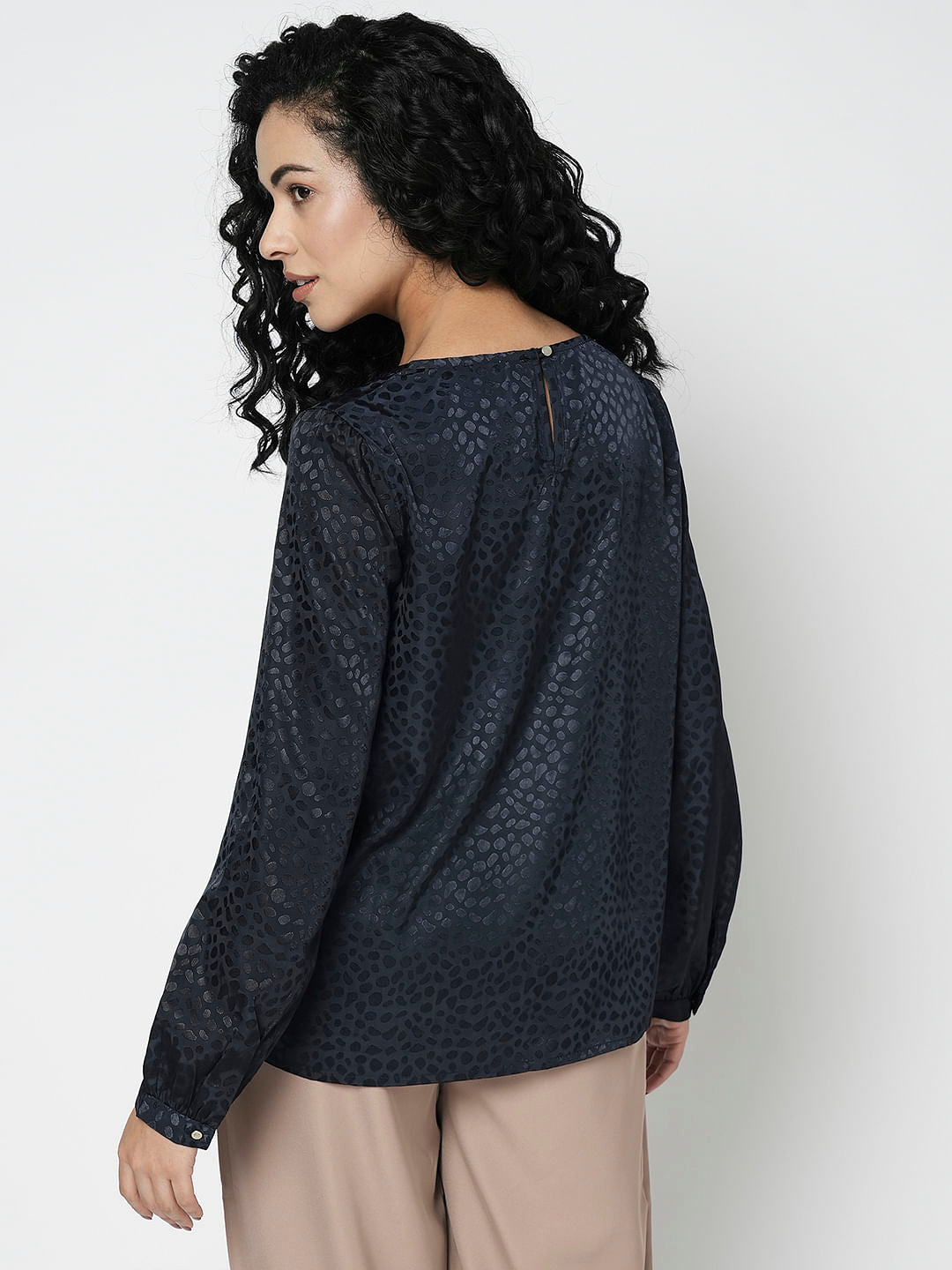 I.Scenery By Vero Moda Navy Blue Textured Top