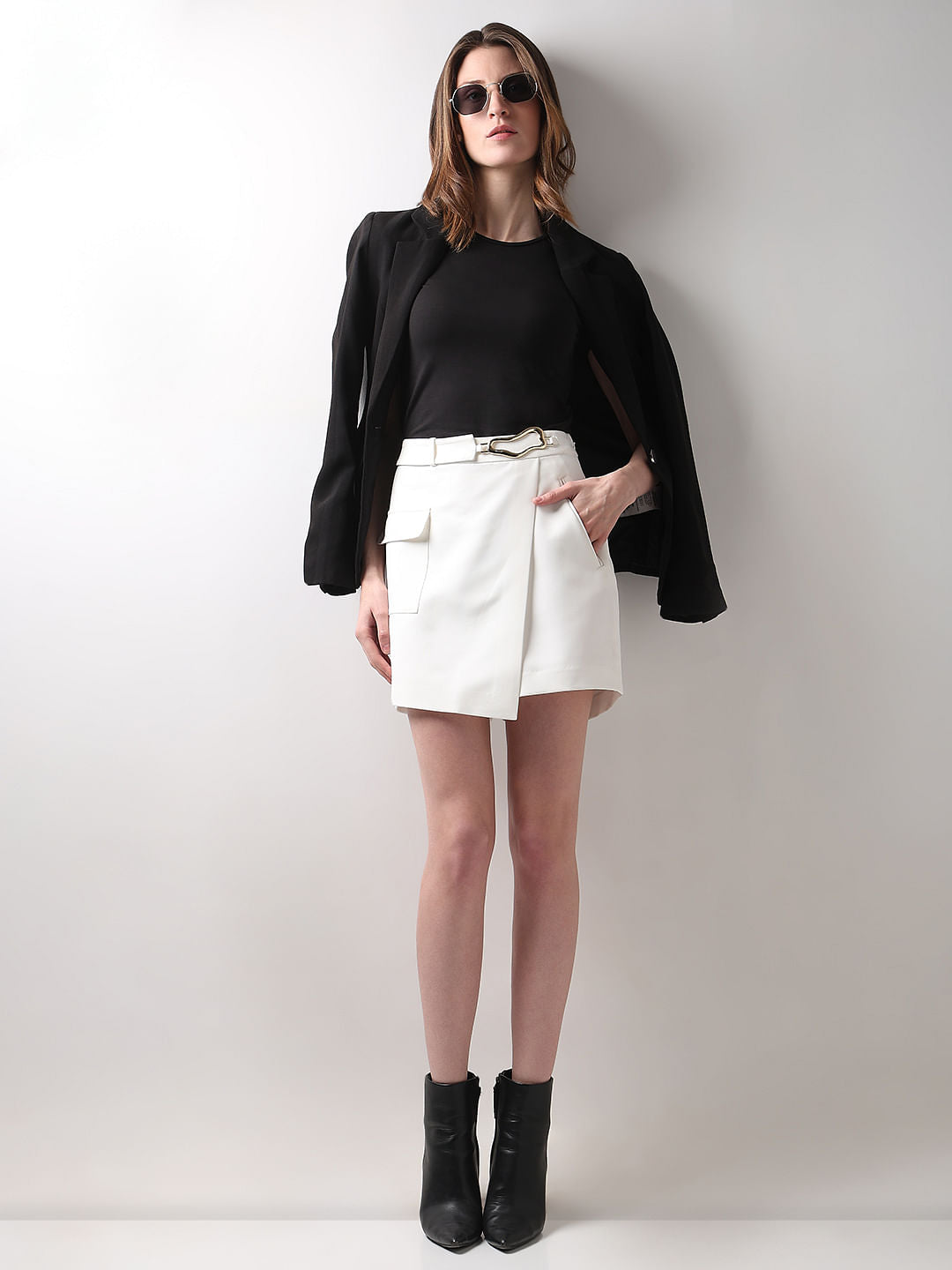 White High Rise Wrap Skorts