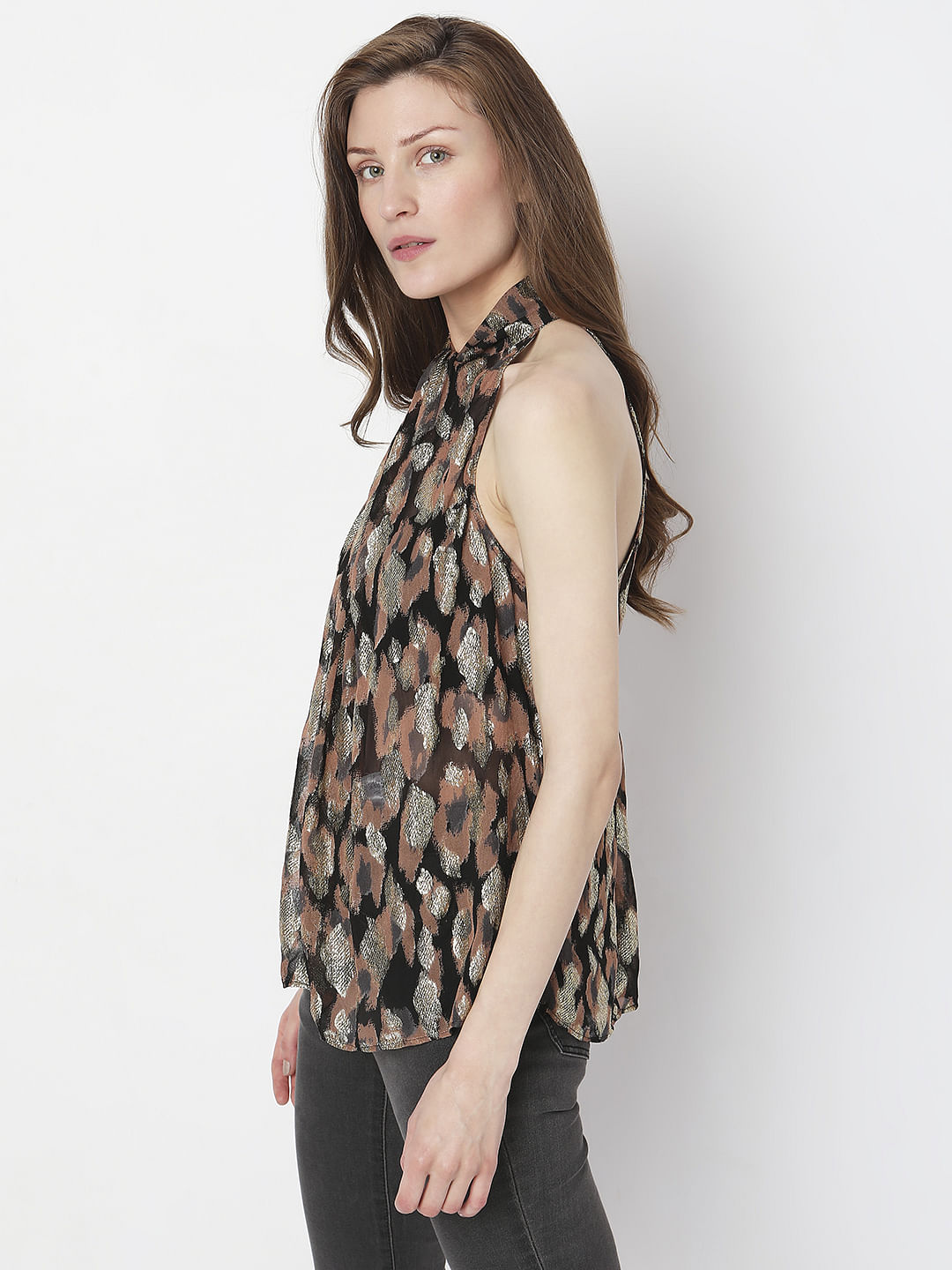 Black Printed Halter Neck Top