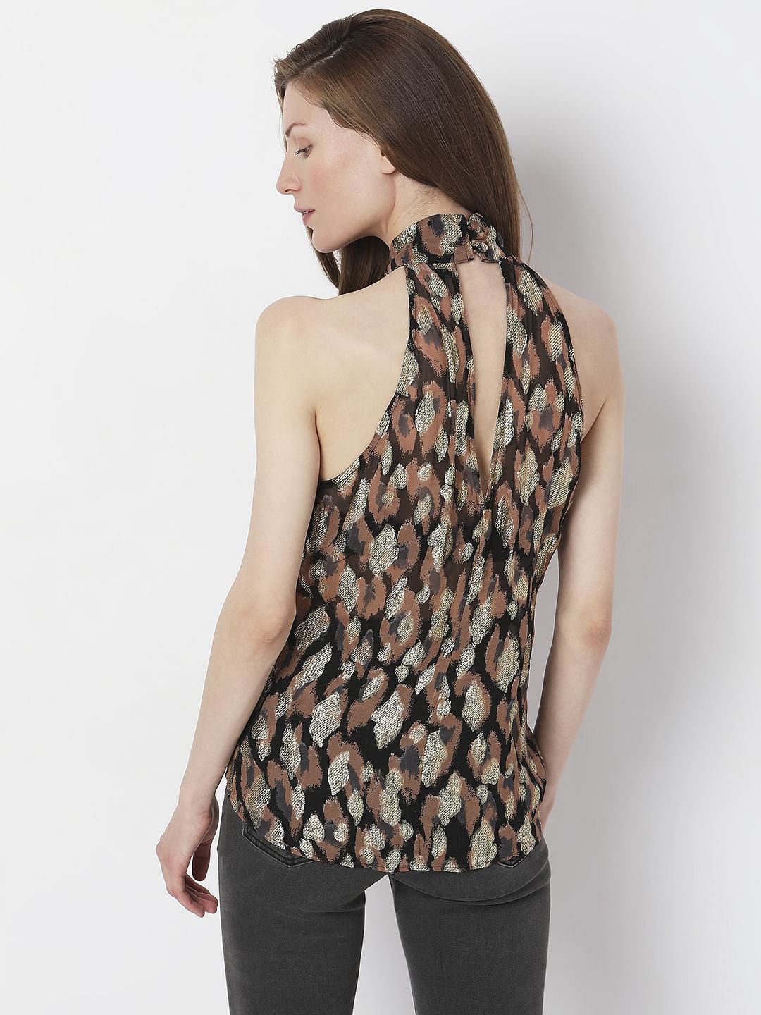 Black Printed Halter Neck Top