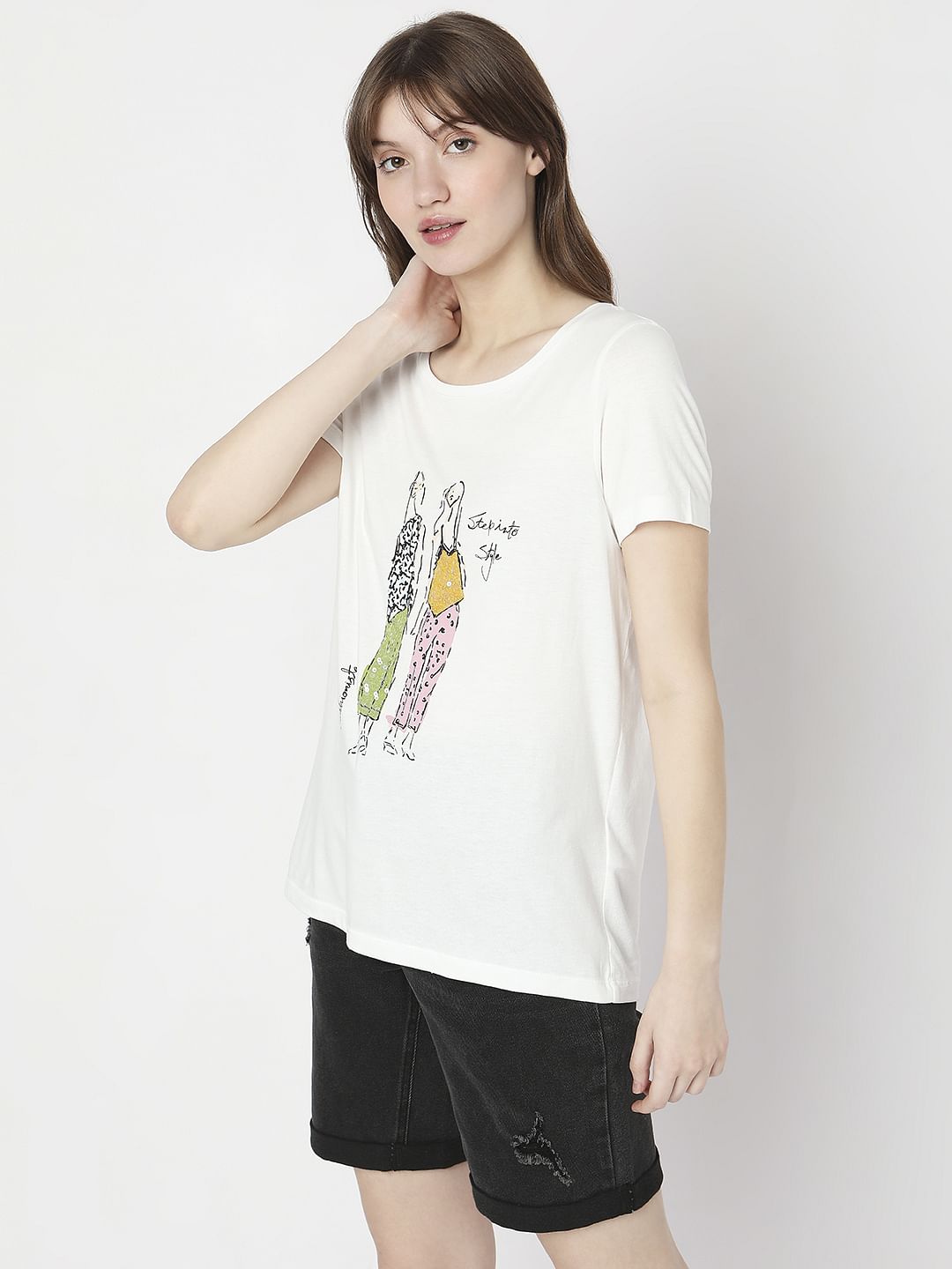 White Graphic Print T-Shirt