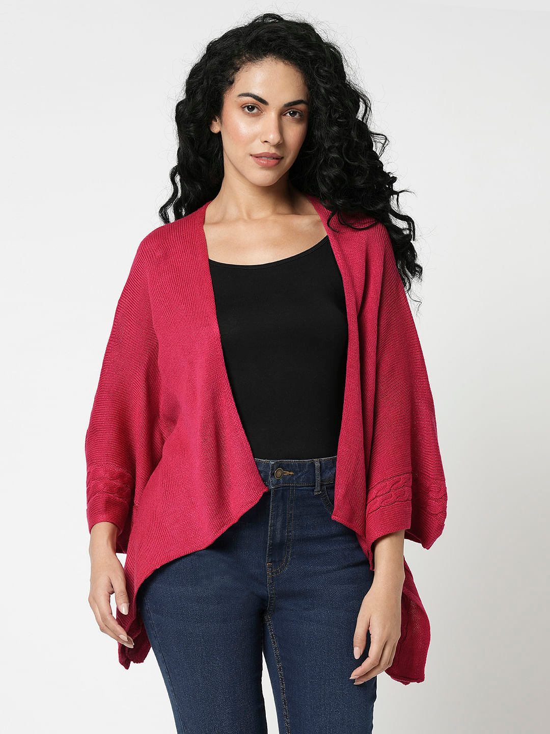 I.Scenery By Vero Moda Dark Pink Cable Knit Cape