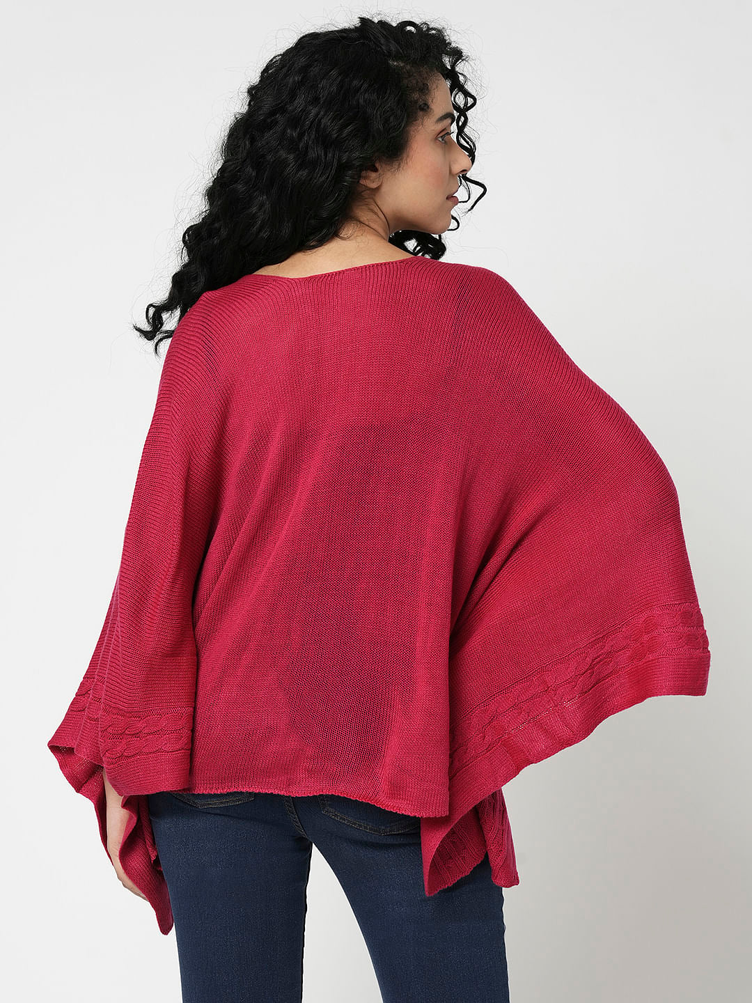 I.Scenery By Vero Moda Dark Pink Cable Knit Cape