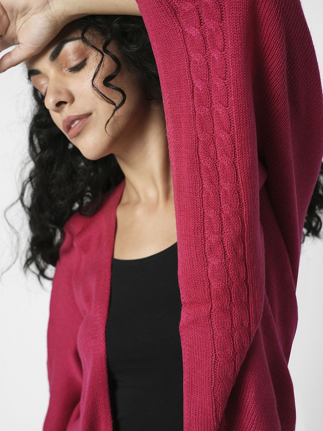 I.Scenery By Vero Moda Dark Pink Cable Knit Cape