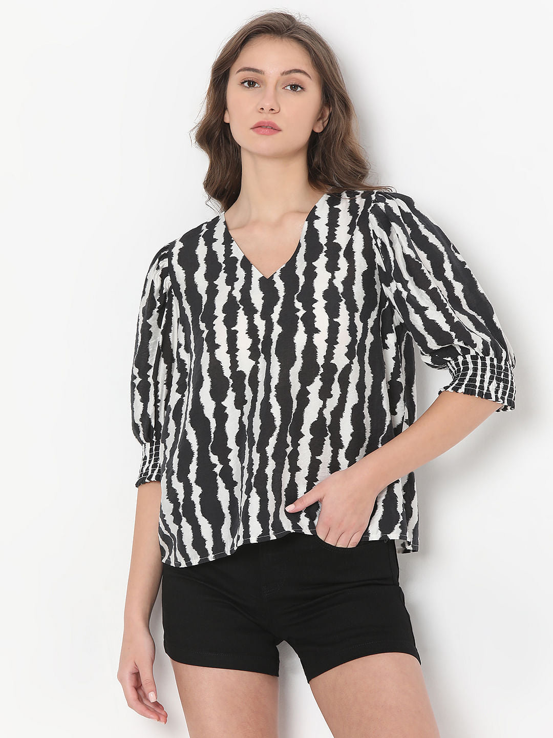 Black Abstract Print Top