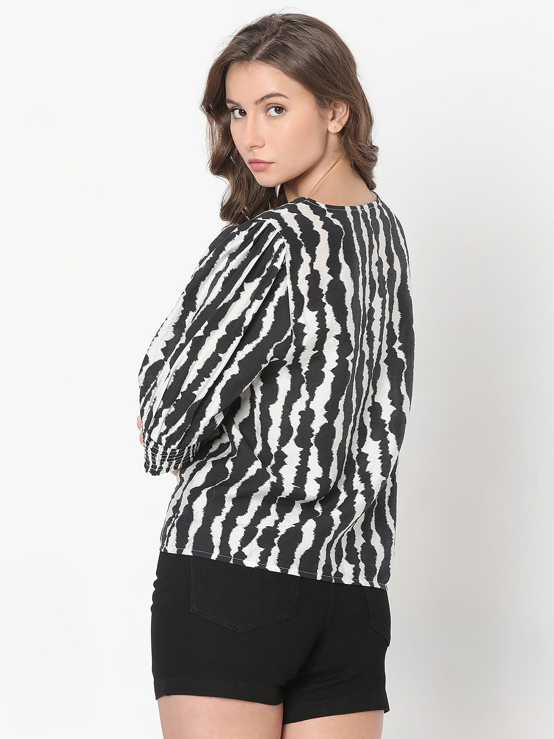 Black Abstract Print Top