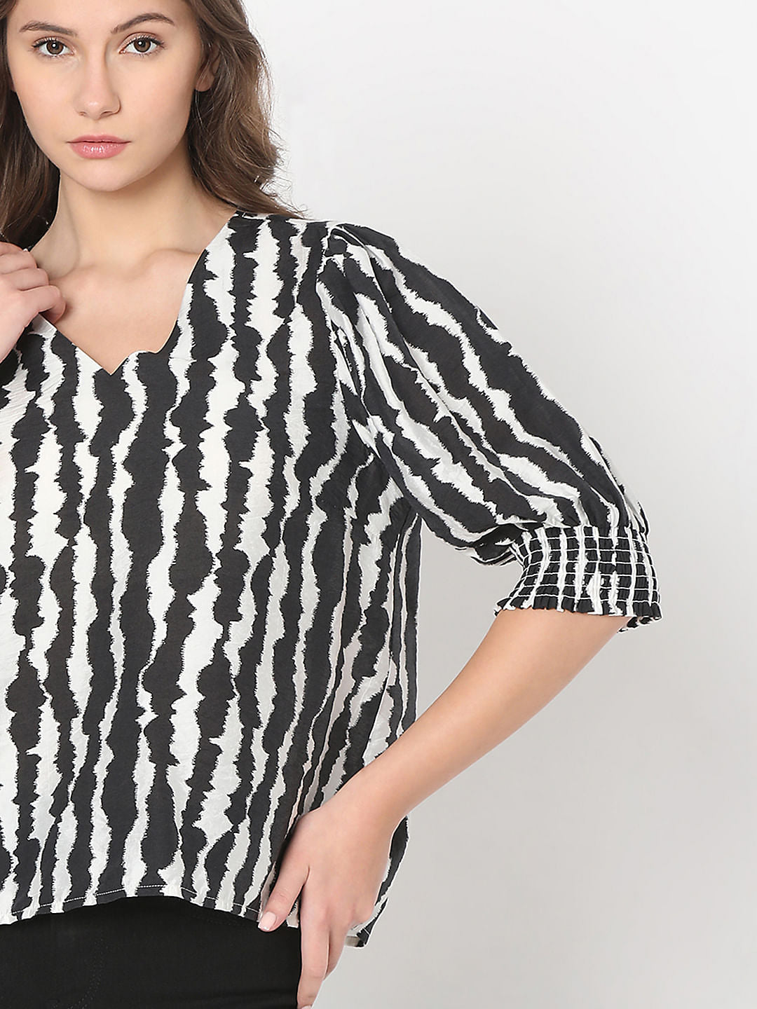Black Abstract Print Top