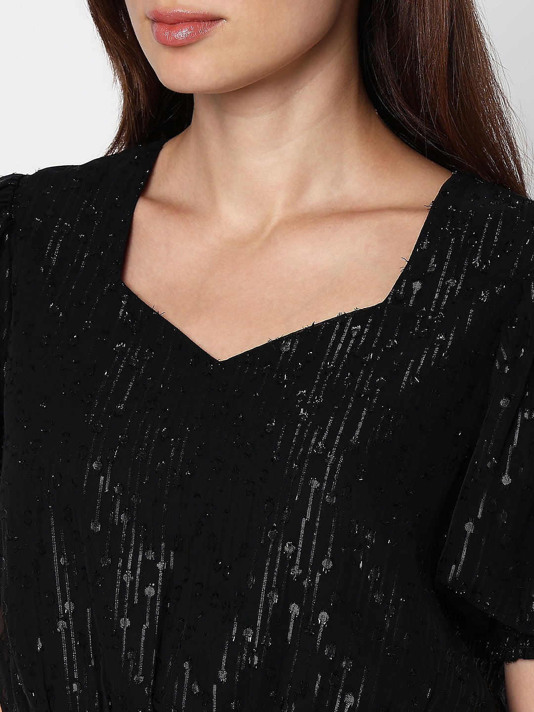 Black Textured Smocked Top