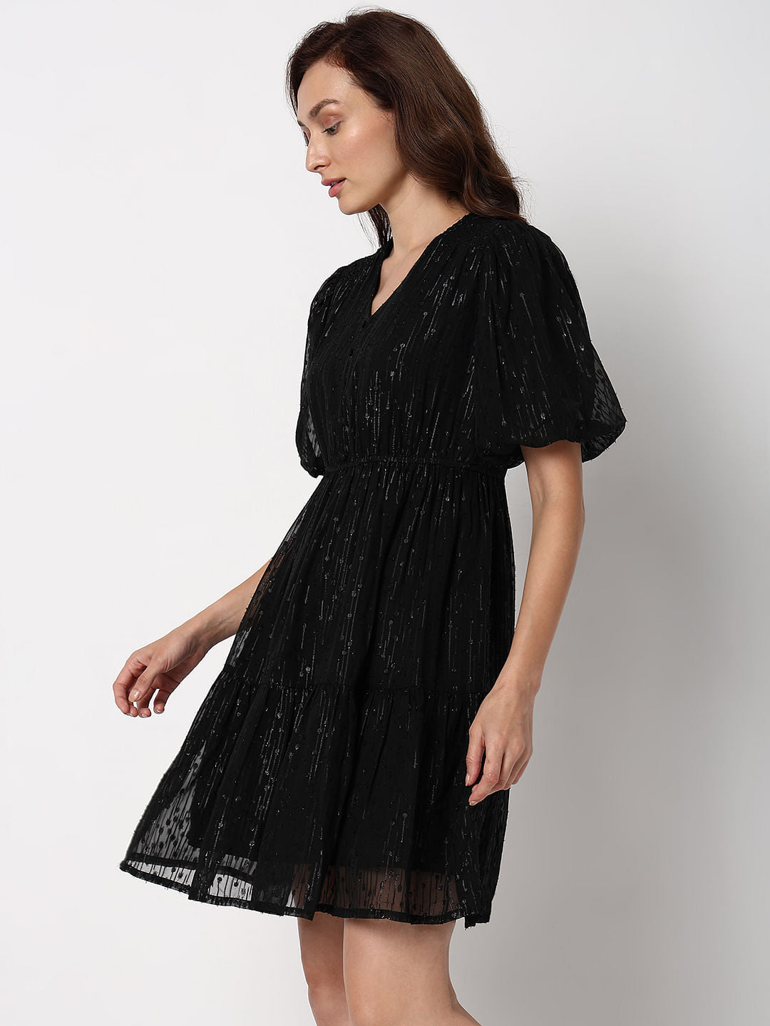 Black Textured Fit & Flare Dress