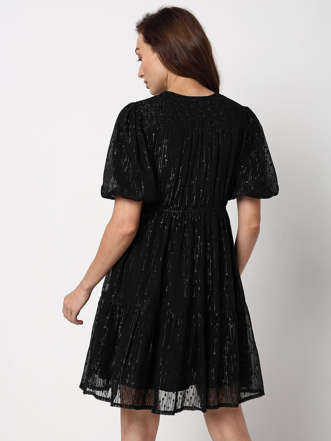 Black Textured Fit & Flare Dress