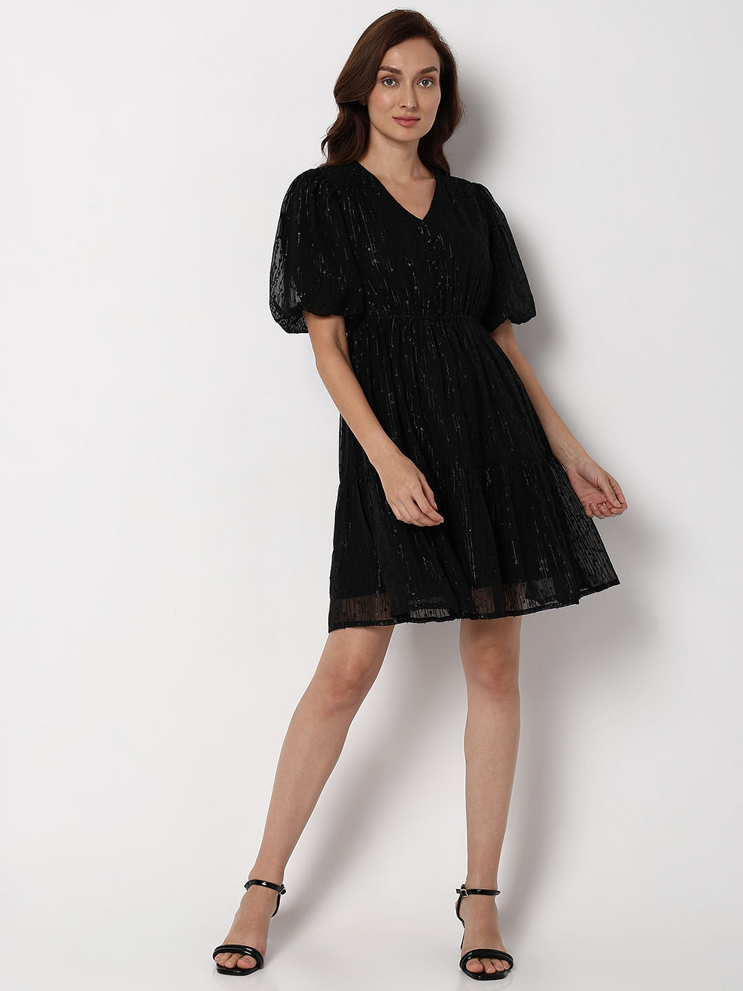 Black Textured Fit & Flare Dress