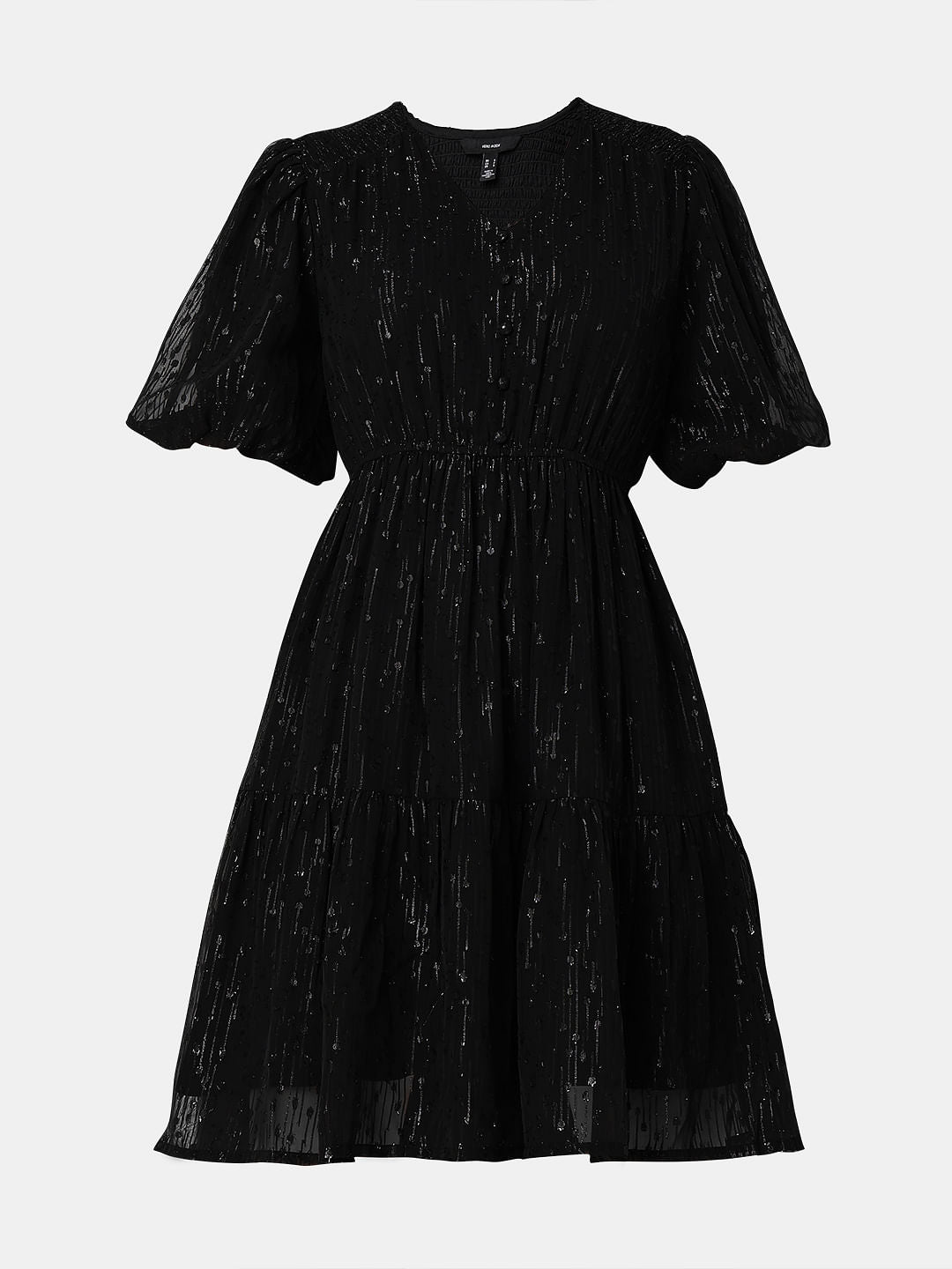 Black Textured Fit & Flare Dress