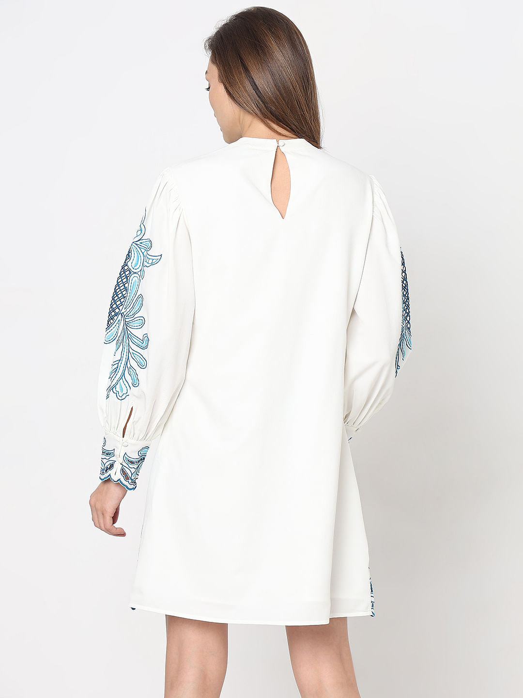 Blue & White Embroidered Shift Dress