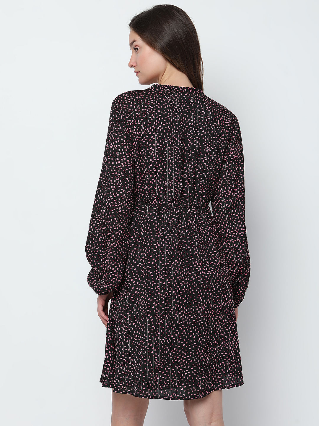 Black Ditsy Printed Fit & Flare Dress