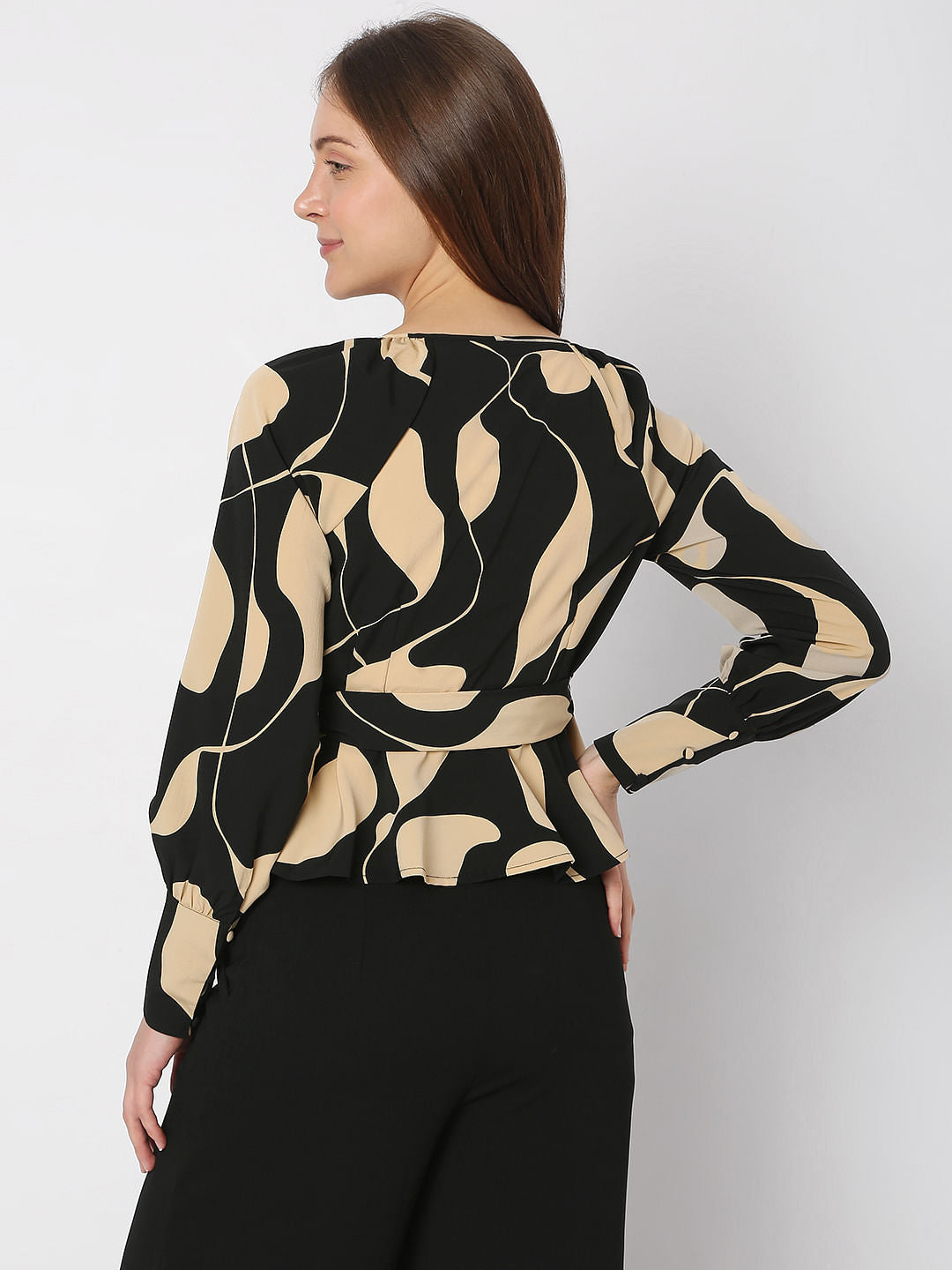 Black Abstract Print Overlap Top