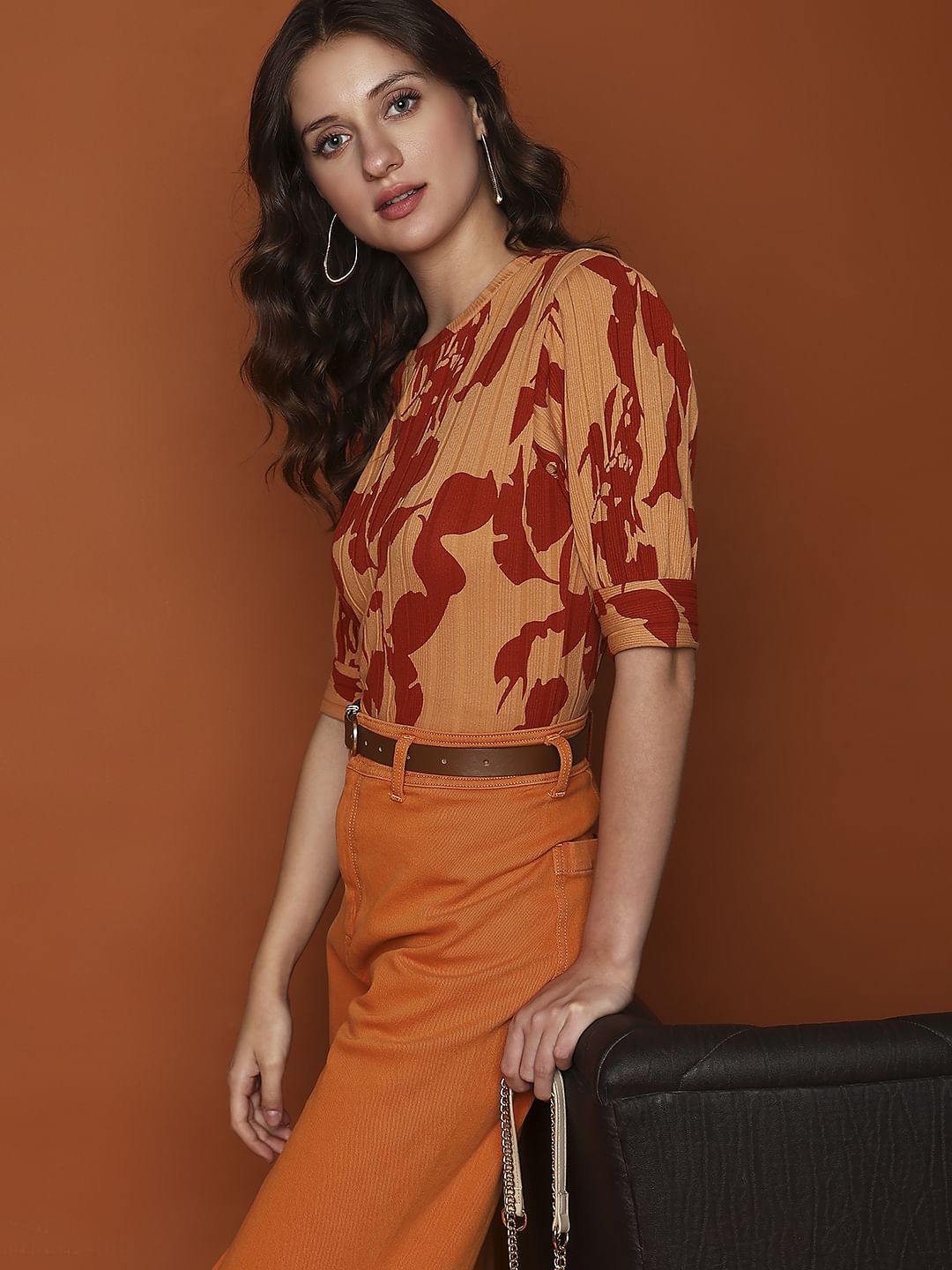 Brown Printed Top