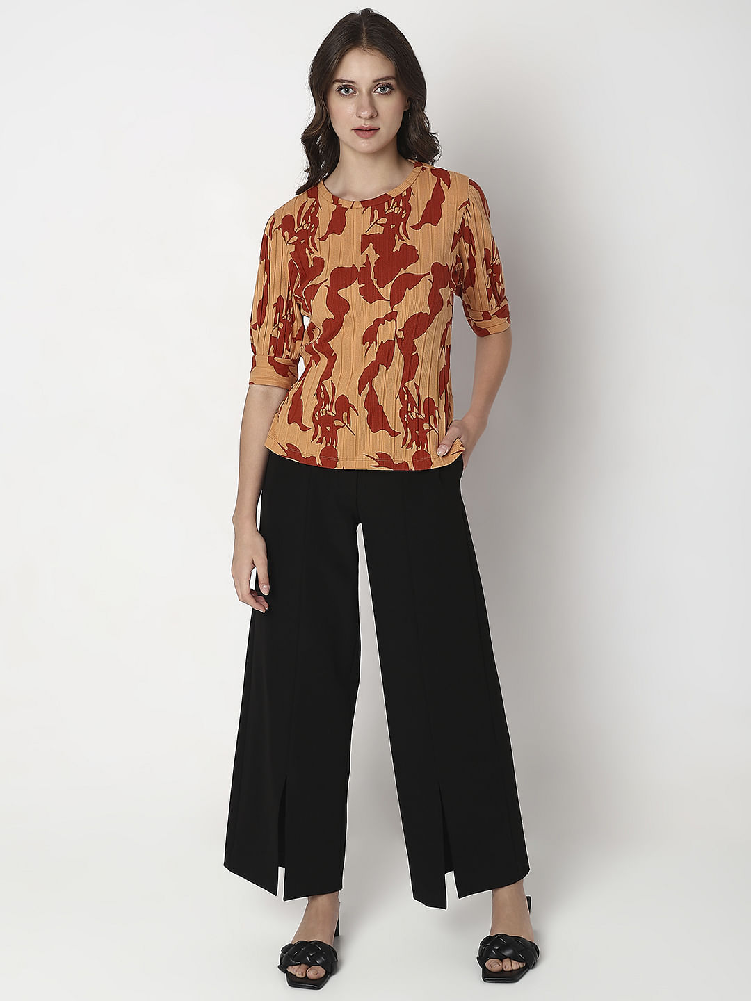 Brown Printed Top