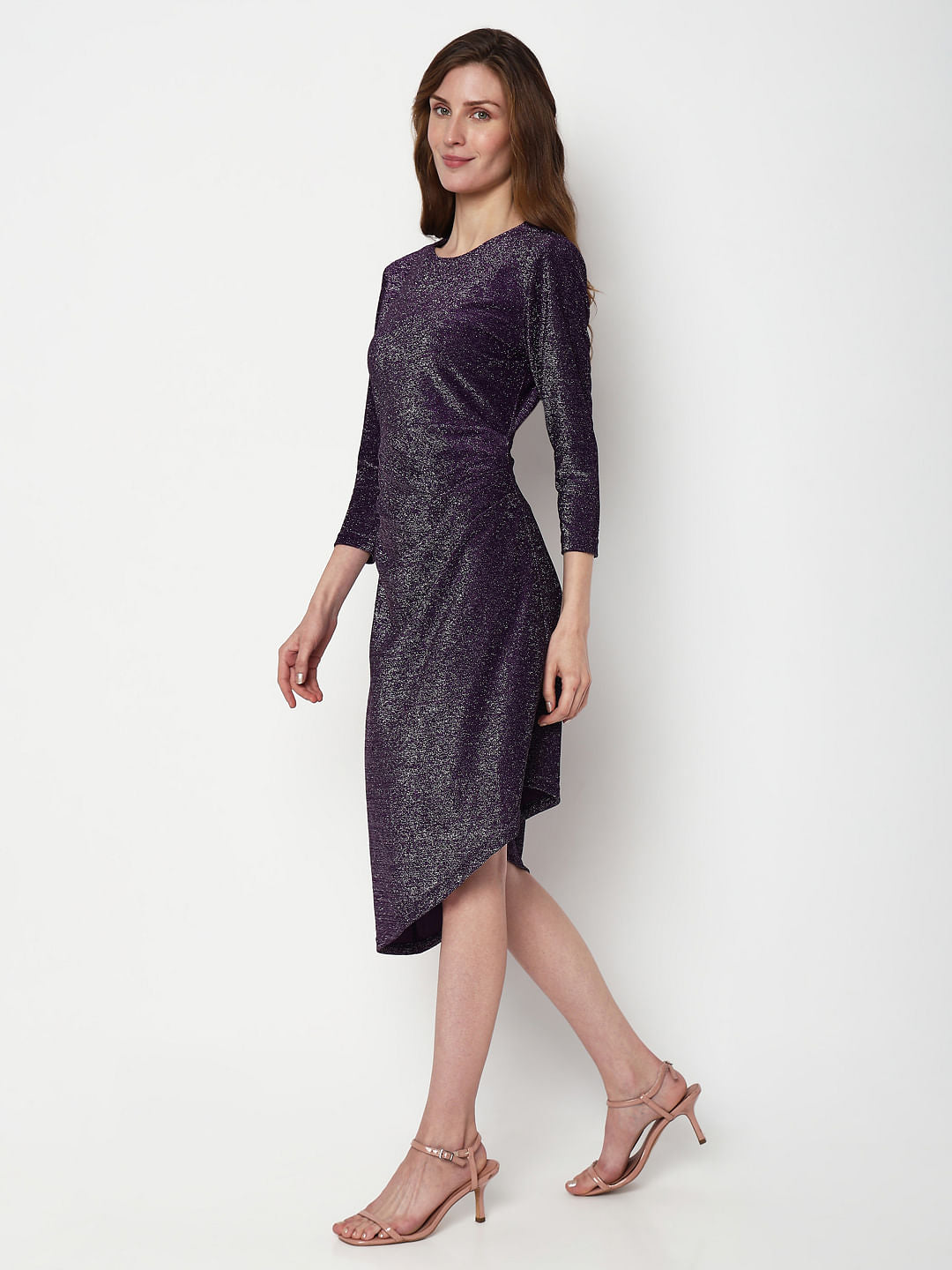 Purple Shimmer Lurex Midi Dress