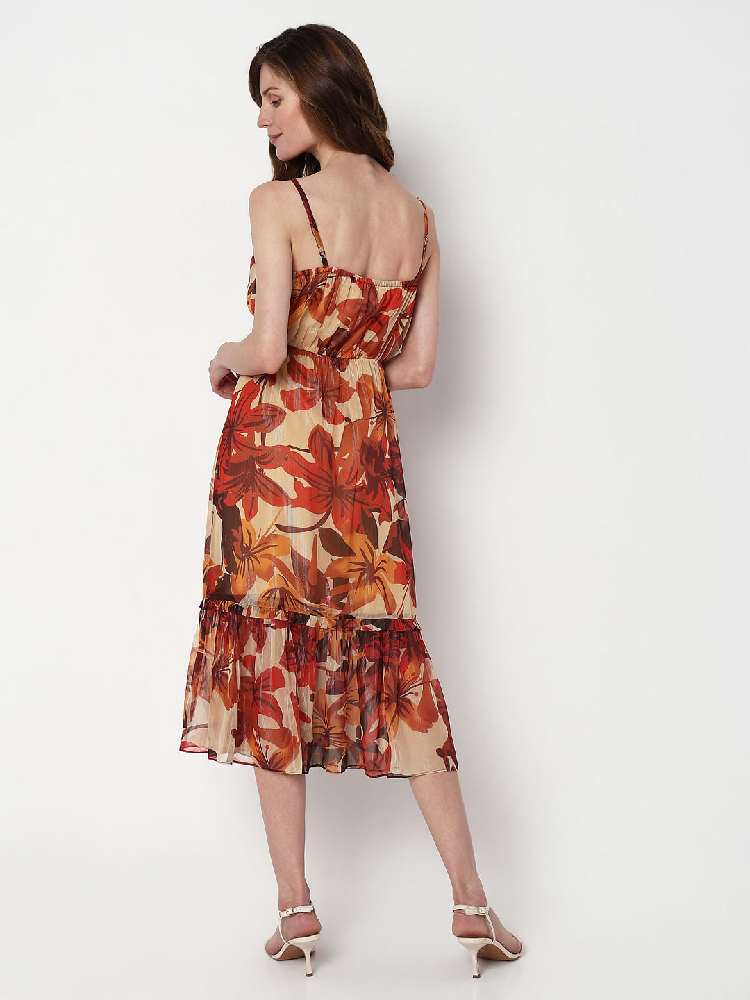 Brown Autumn Leaves Midi Dress