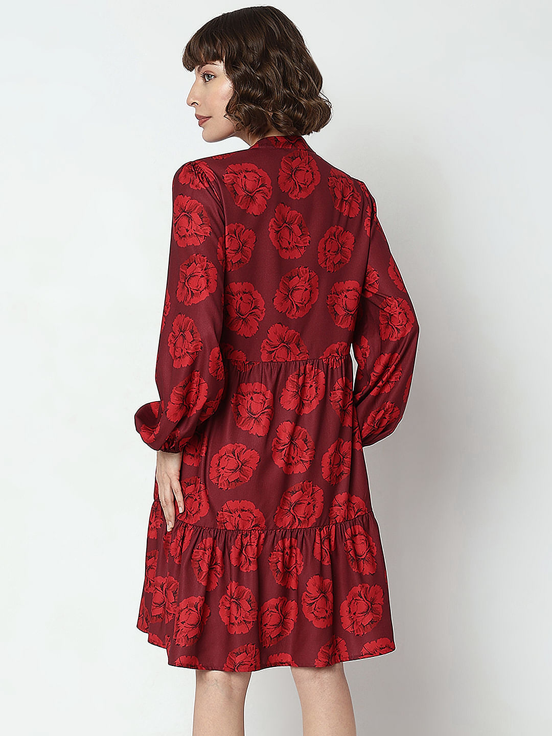 Maroon Floral Print Shift Dress