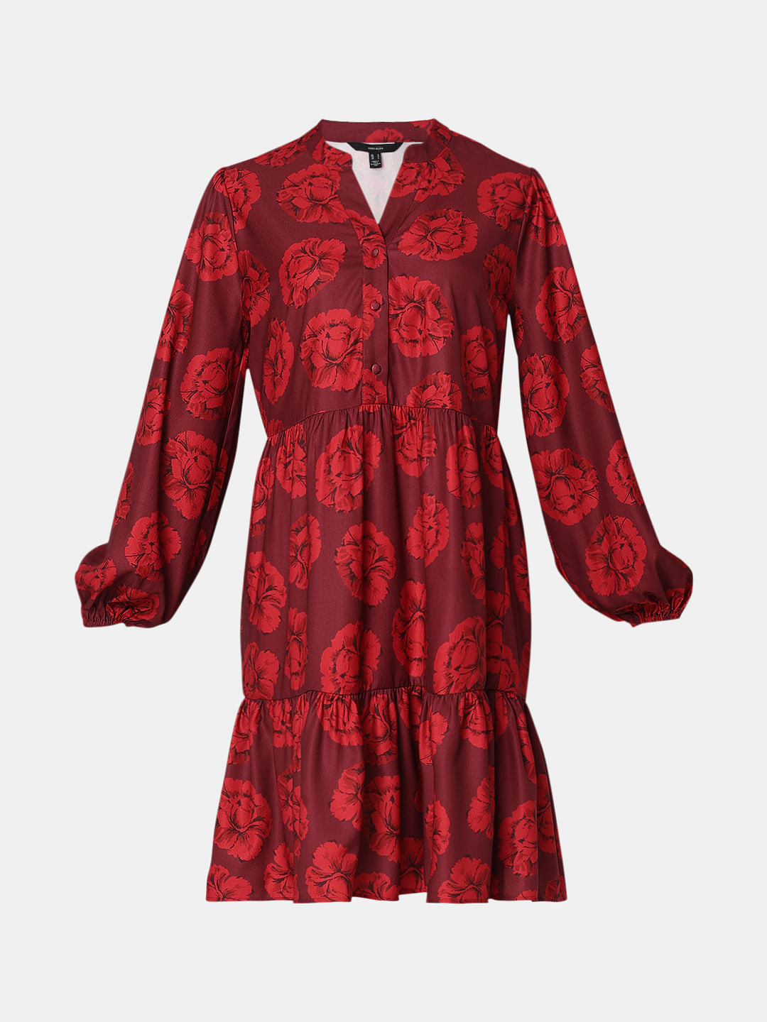 Maroon Floral Print Shift Dress