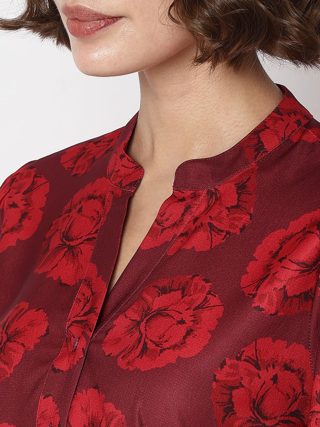 Maroon Floral Print Shift Dress