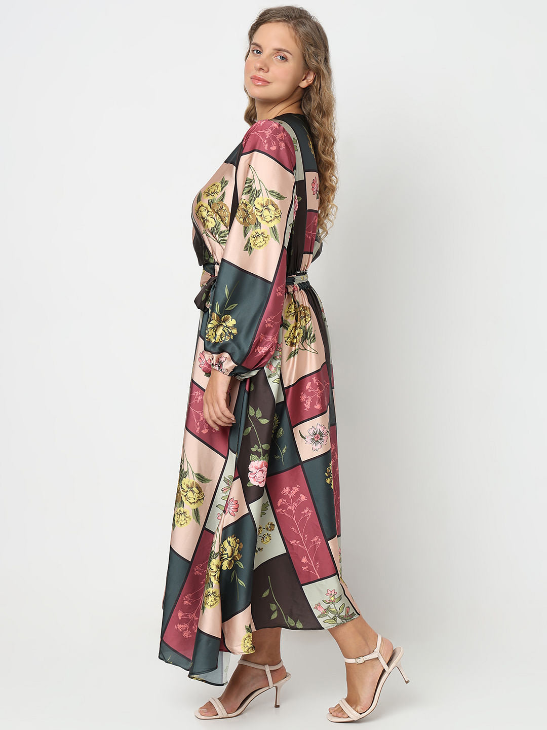 Curve Green Floral Print Midi Dress