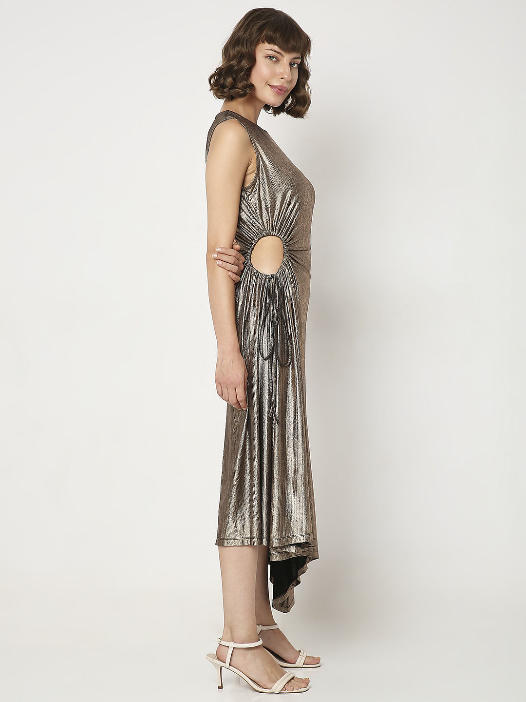 Bronze Side-Cutout Midi Dress