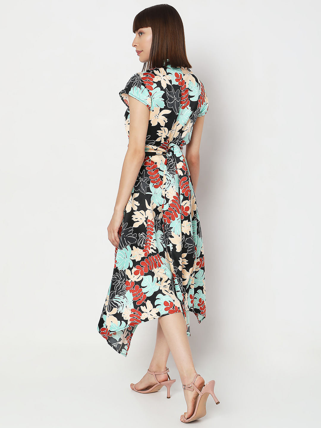 Black Floral Print Midi Dress