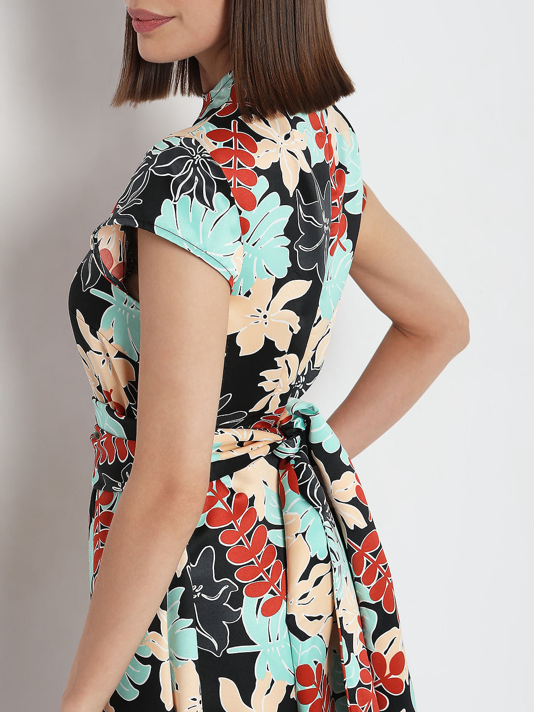 Black Floral Print Midi Dress