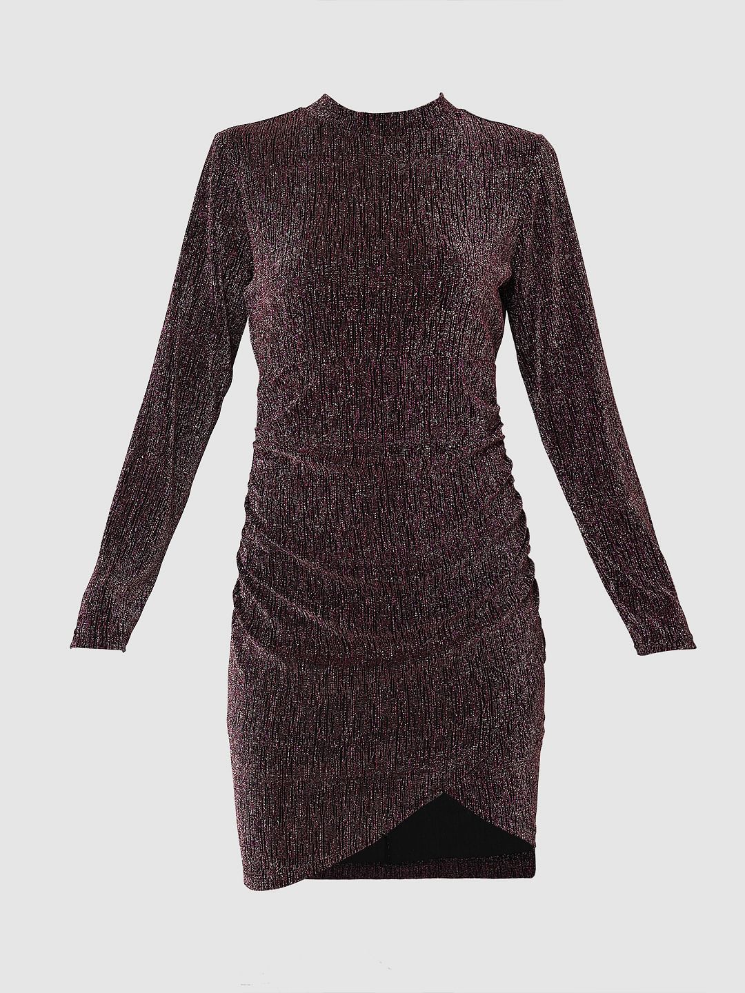 Maroon Metallic Lurex Bodycon Dress