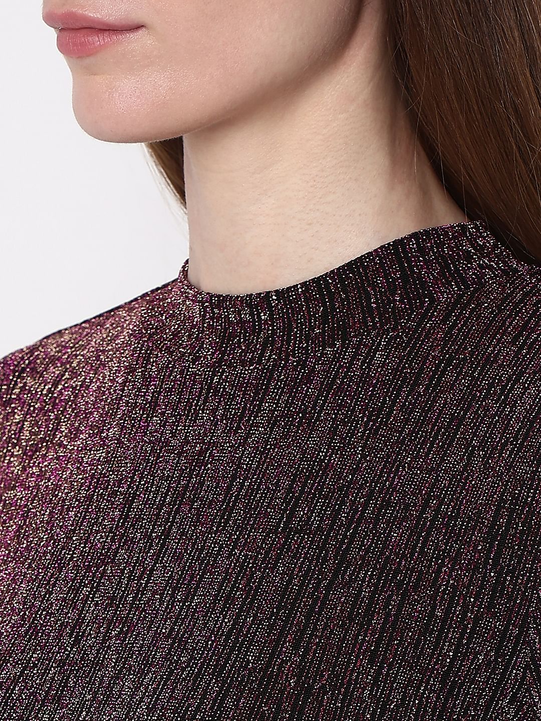 Maroon Metallic Lurex Bodycon Dress