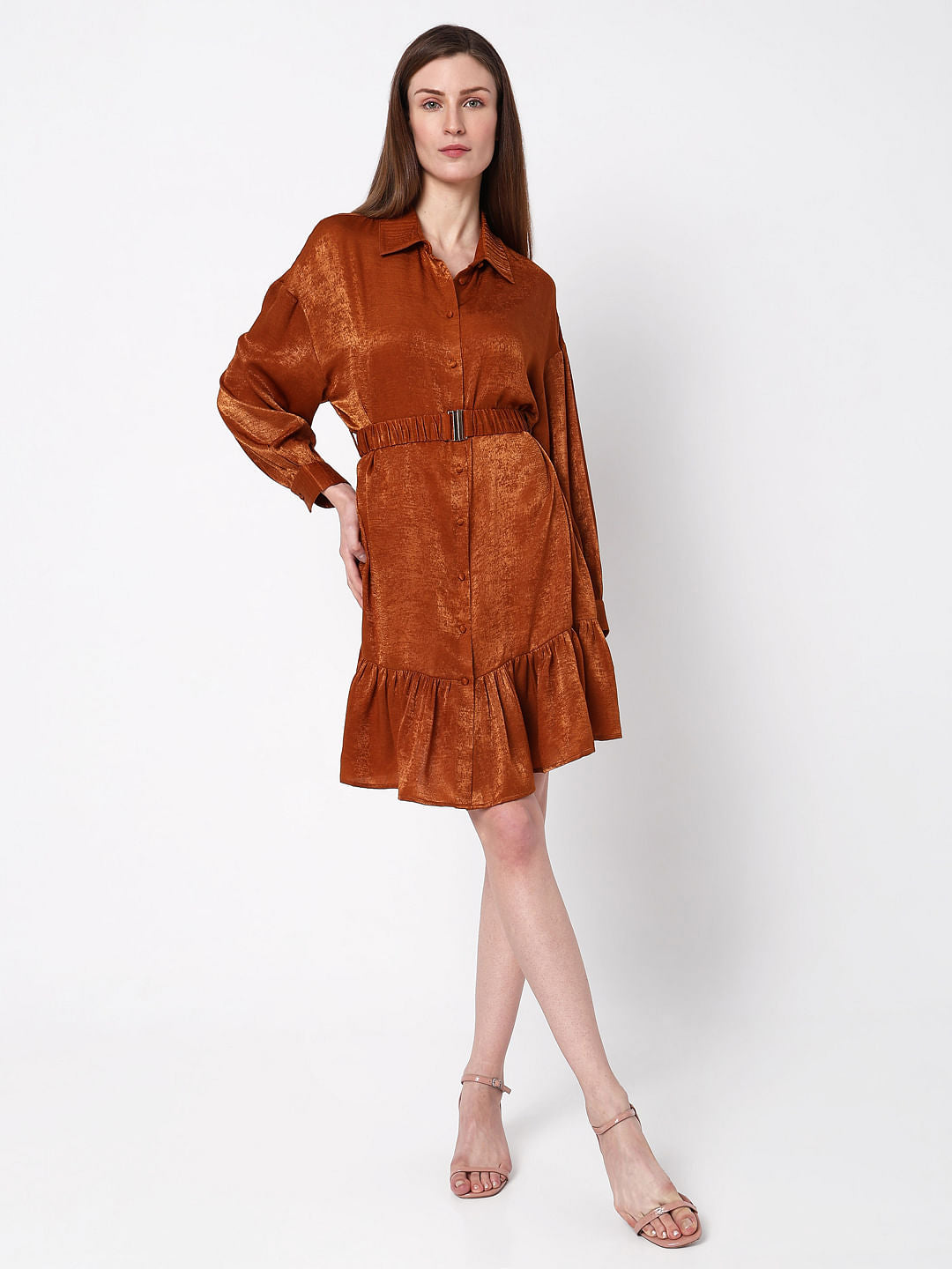 Copper Brown Fit & Flare Dress