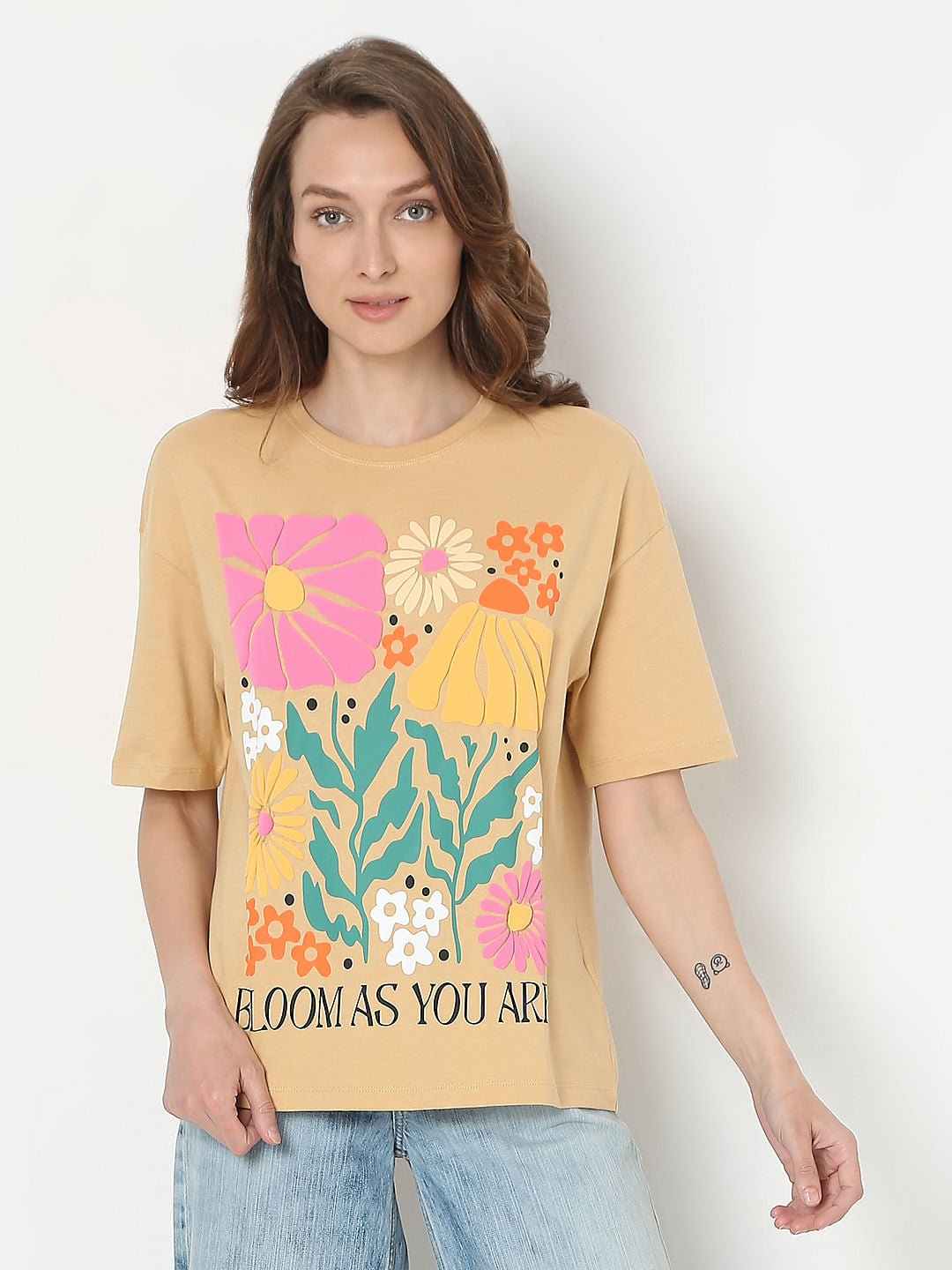 Beige Floral Print T-Shirt