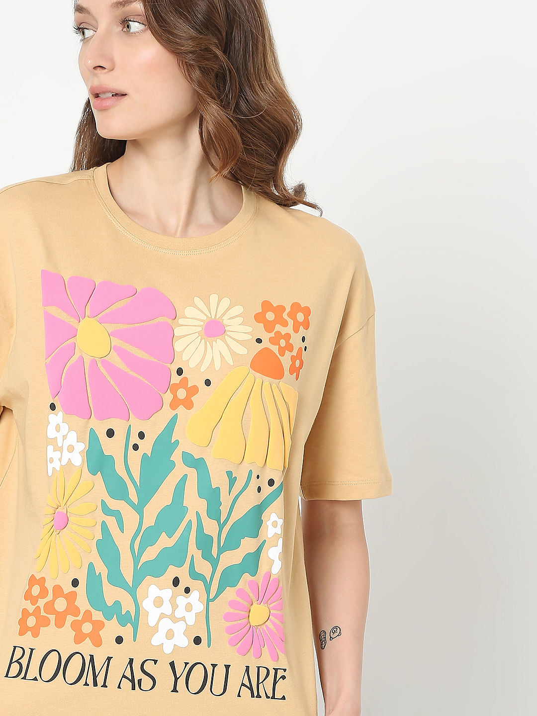 Beige Floral Print T-Shirt