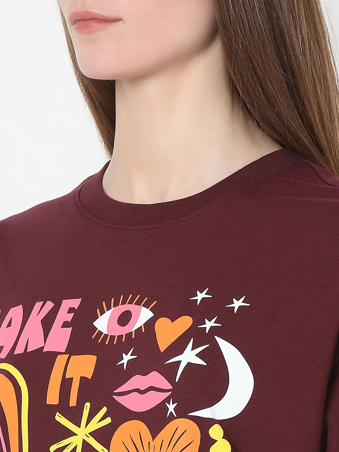 Maroon Graphic Print T-Shirt