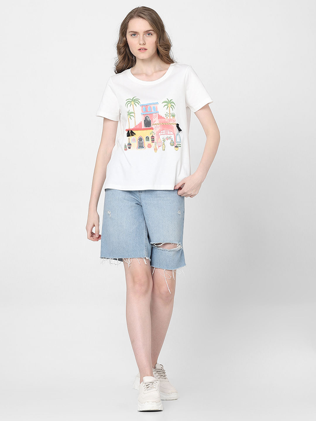 White Graphic Print T-Shirt