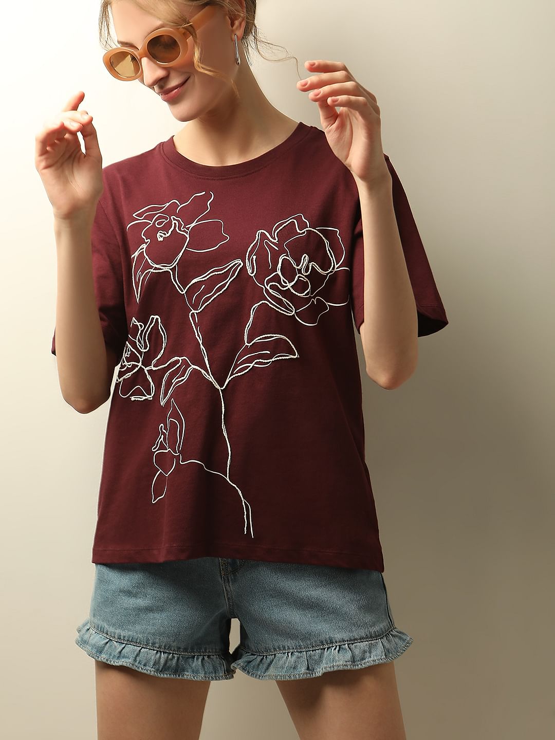 Maroon Graphic Print T-Shirt