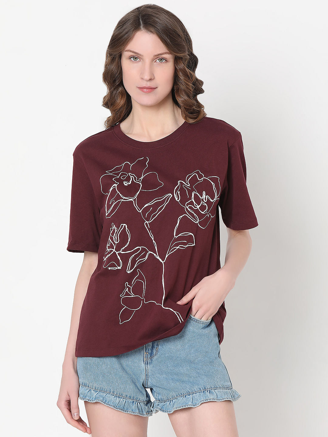 Maroon Graphic Print T-Shirt