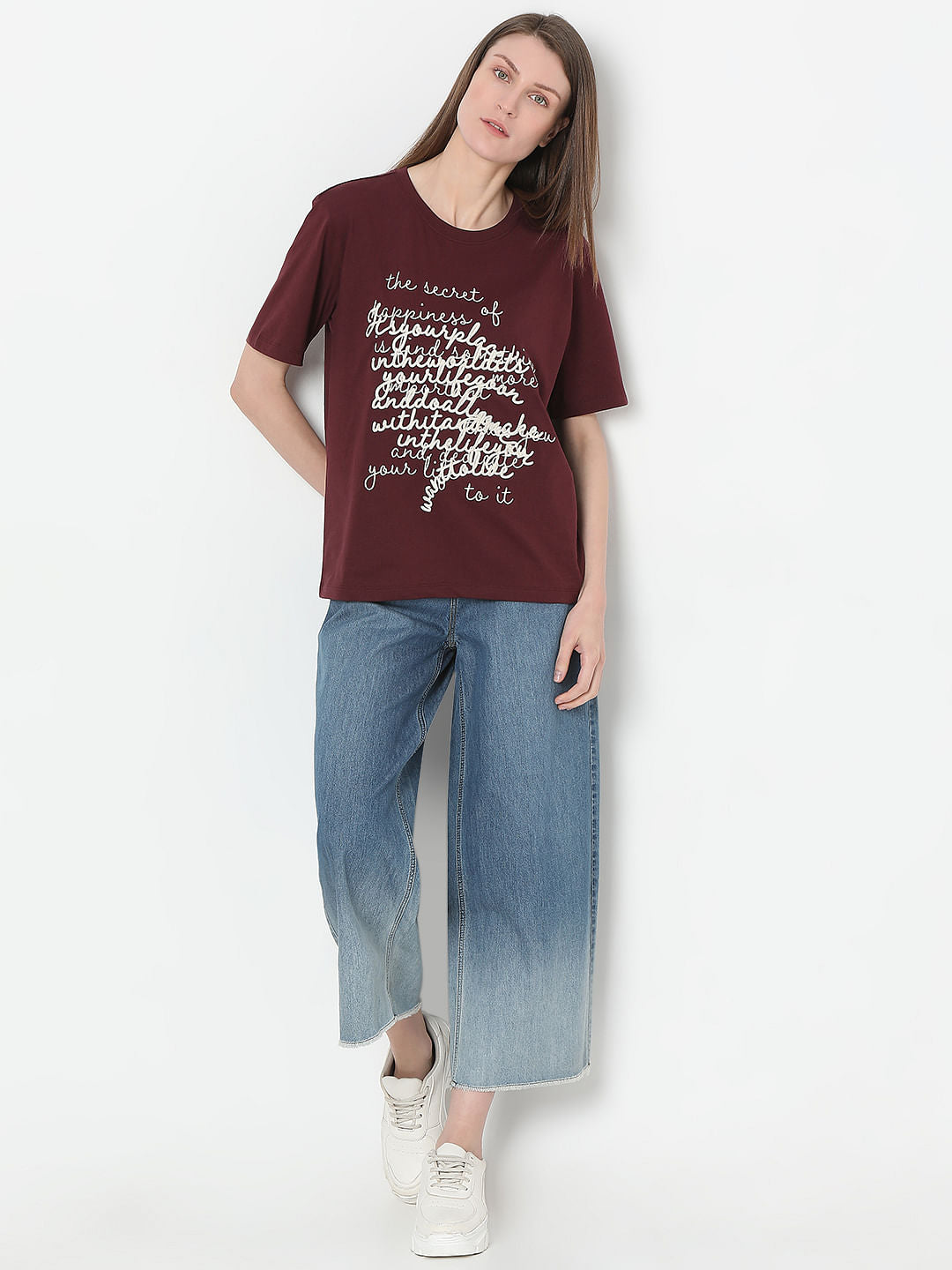 Maroon Typographic Print T-Shirt