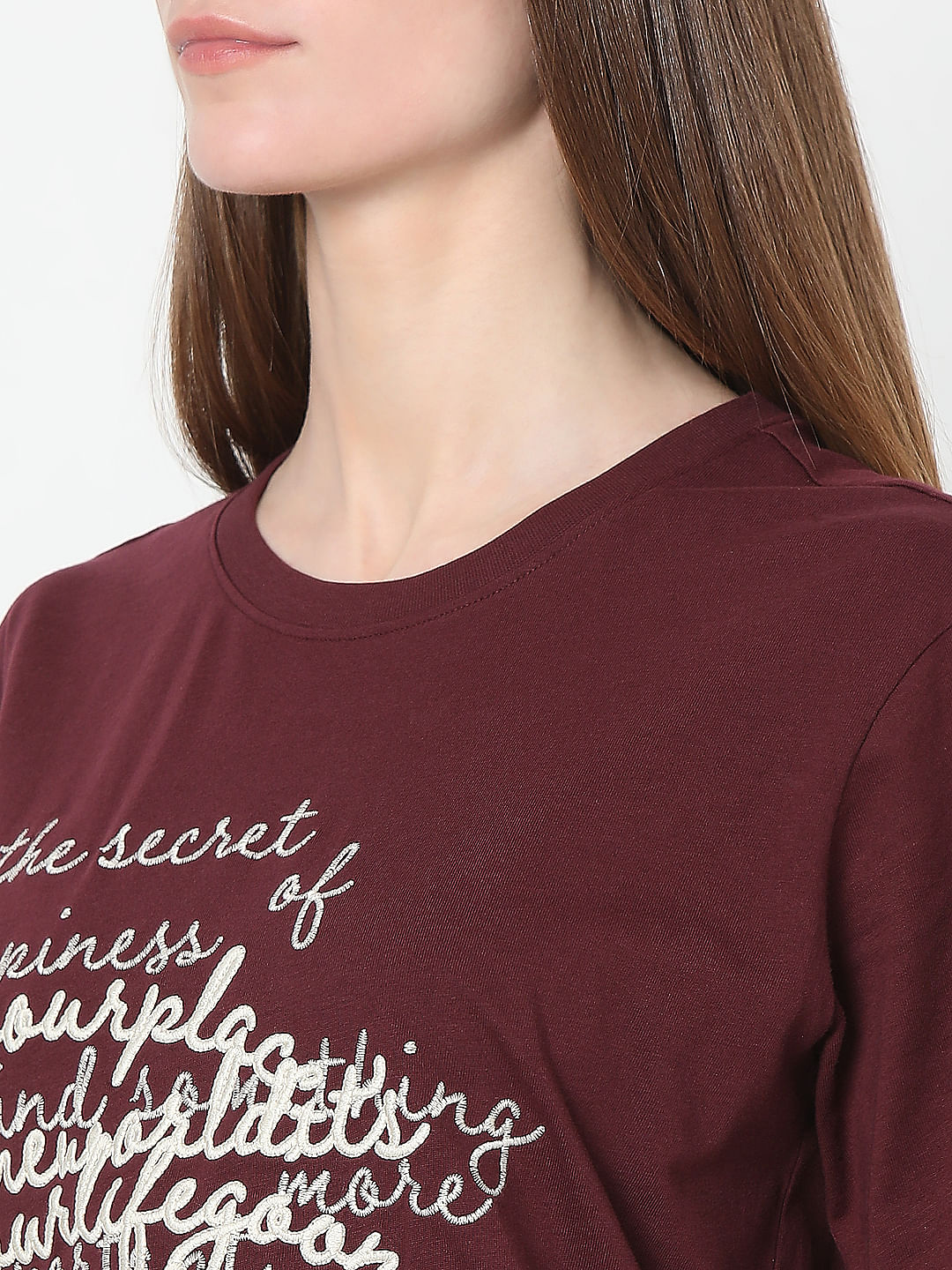 Maroon Typographic Print T-Shirt